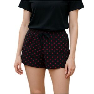 LA SENZA Polka Dot Pajama Shorts Black Red Elastic Drawstring Mid Rise L